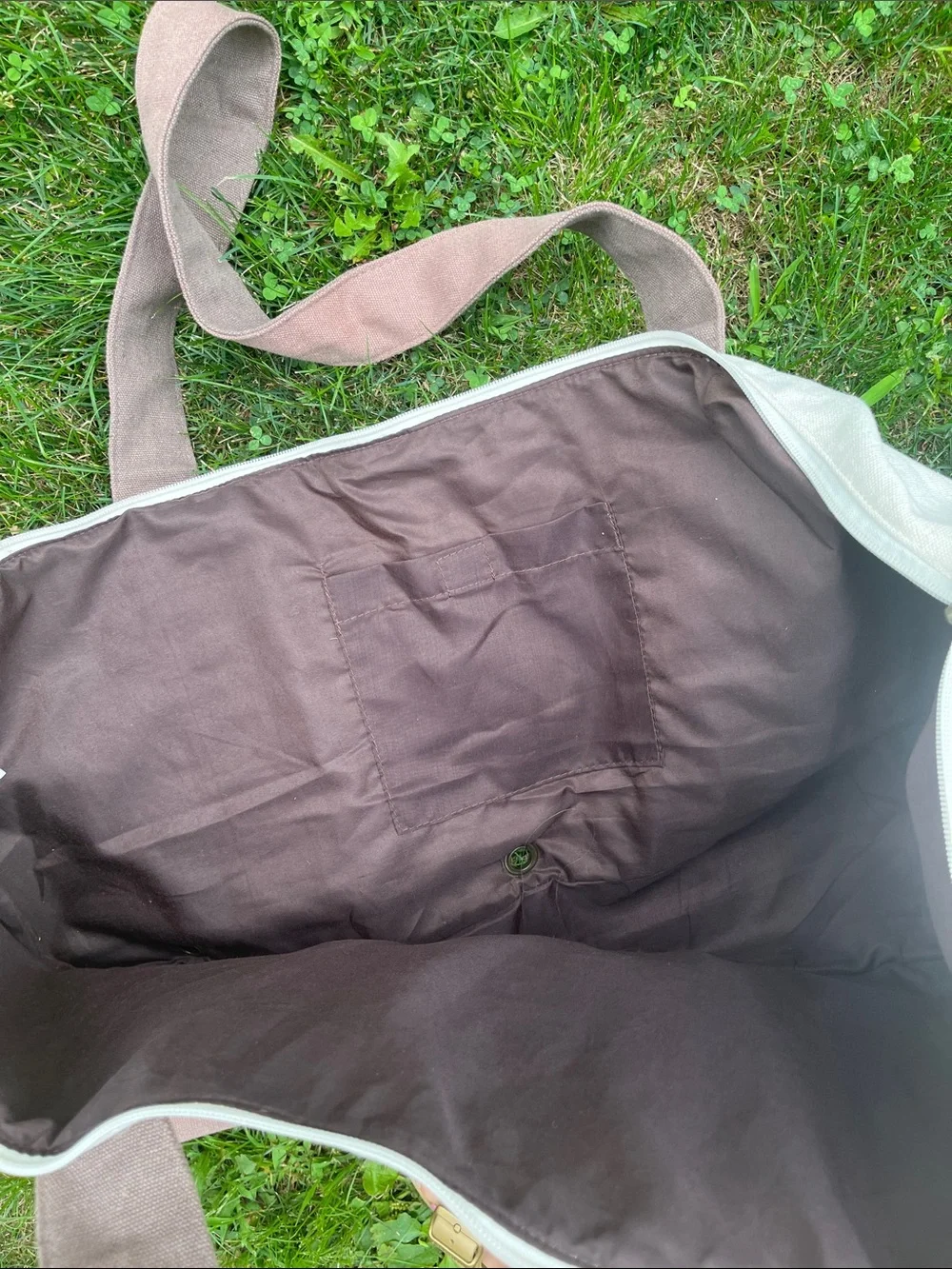 PRANA Neutral Canvas Tote with Dusty Rose Trim